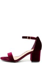 Bamboo For Real Burgundy Velvet Ankle Strap Heels