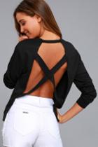 Lulus | Be My Sweetie Black Backless Sweatshirt | Size Large
