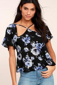Lulus Salutations Black Floral Print Top