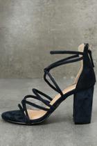 Jacobies Caley Navy Suede Ankle Strap Heels