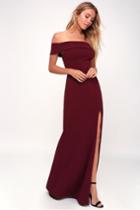 Aveline Burgundy Off-the-shoulder Maxi Dress | Lulus