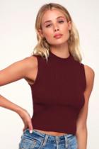 Confidante Burgundy Sleeveless Mock Neck Crop Top | Lulus