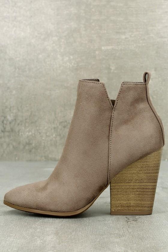 City Classified Marissa Light Cement Taupe Suede Ankle Booties | Lulus