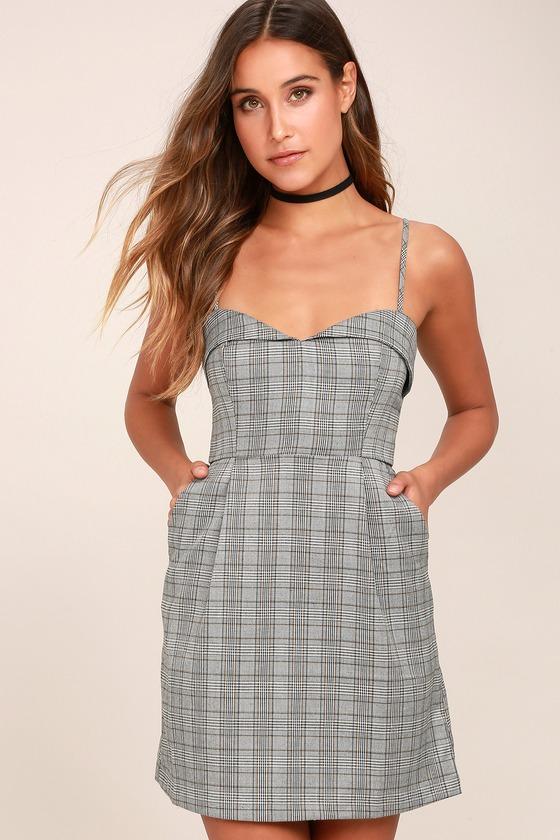 Re:named | Honor Roll Grey Plaid Dress | Size Small | 100% Polyester | Lulus
