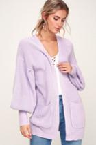 Lush Sweetest Treat Lilac Balloon Sleeve Cardigan Sweater | Lulus