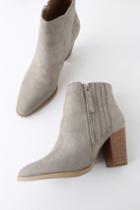 Qupid Kaytlyn Grey Suede High Heel Ankle Booties | Lulus