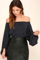 Do & Be Prevail Washed Navy Blue Off-the-shoulder Top