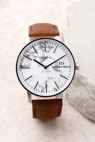 Mccoy Road Ten40 White Marble And Brown Leather Watch