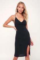 Khloe Washed Black Bodycon Midi Dress | Lulus