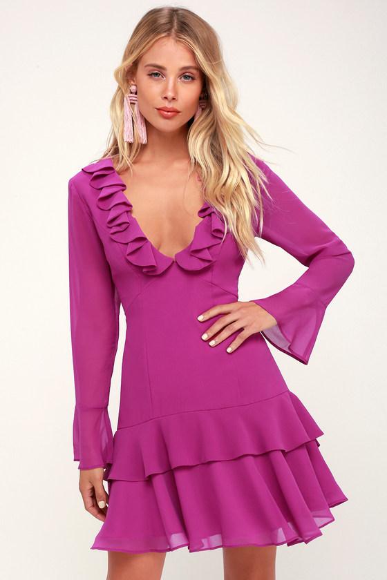Keepsake Run Free Magenta Ruffle Long Sleeve Mini Dress | Lulus