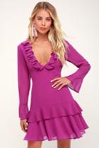 Keepsake Run Free Magenta Ruffle Long Sleeve Mini Dress | Lulus