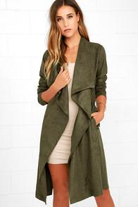 Mono B All Good Olive Green Suede Trench Coat