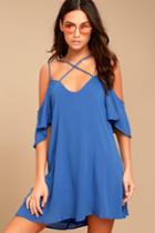 Lulus | Afterglow Royal Blue Shift Dress | Size Medium | 100% Rayon