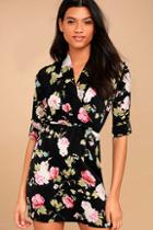 Lulus Those Were The Days Black Floral Print Dress