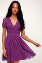Angel In Disguise Purple Lace Skater Dress | Lulus
