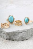 Lulus Boho Beauty Turquoise And Gold Ring Set