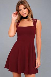 Lulus Royal Court Burgundy Skater Dress