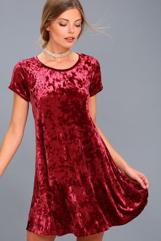 Z Supply | Nivea Wine Red Crushed Velvet Swing Dress | Size Large | Lulus
