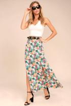 Lucy Love | Aloha Gangster White Floral Print Maxi Skirt | Size Medium | 100% Rayon | Lulus