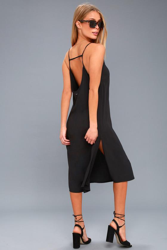 Rvca Chasing Shadows Washed Black Midi Dress | Lulus