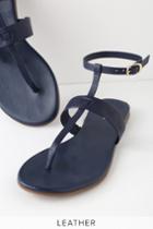 Colleen Navy Blue Leather Flat Sandal Heels | Lulus