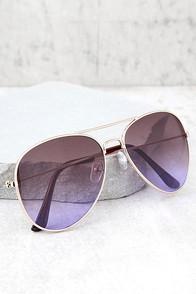 Lulus Gold And Purple Aviator Sunglasses