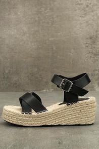 Chase & Chloe Mignon Black Espadrille Wedges
