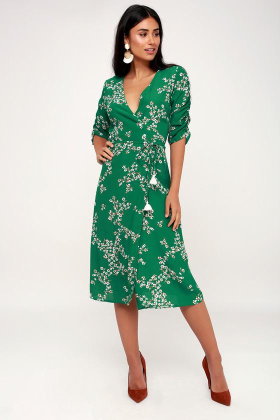 Faithfull The Brand Anne Marie Green Floral Print Wrap Midi Dress | Lulus