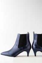 Kittie Blue Crinkle Metallic Kitten Heel Pointed Toe Ankle High Heel Boots | Lulus