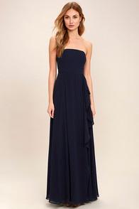 Lulus Sweetest Kiss Navy Blue Strapless Maxi Dress