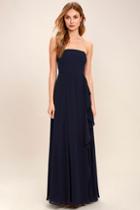 Lulus Sweetest Kiss Navy Blue Strapless Maxi Dress