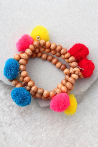 Lulus Tiki Hut Tan Beaded Pom Pom Bracelet