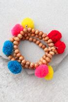 Lulus Tiki Hut Tan Beaded Pom Pom Bracelet
