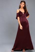 Ali & Jay | Ride The Pony Plum Purple Satin Off-the-shoulder Maxi Dress | Size X-small | 100% Polyester | Lulus