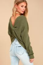 Sage The Label | Heart Throb Olive Green Cropped Knit Sweater | Size Large | Lulus