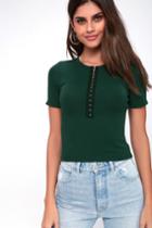 I'm Hooked Forest Green Ribbed Hook And Eye Cropped Tee | Lulus