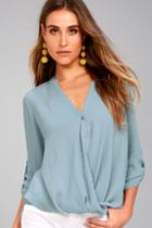 Lush If I Told You Slate Blue Button-up Top