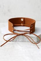 Lulus Be Good Brown Lace-up Choker Necklace