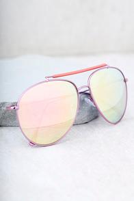 Lulus Skyward Pink Mirrored Aviator Sunglasses
