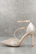 De Blossom | Warren Champagne Rhinestone Ankle Strap Heels | Size 5.5 | Gold | Lulus