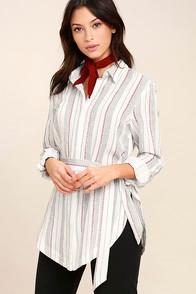 Lulus West Dressed White Striped Button-up Top