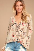 Sage The Label Sage The Label | Sweet Alyssum Blush Floral Print Long Sleeve Lace-up Top | Lulus