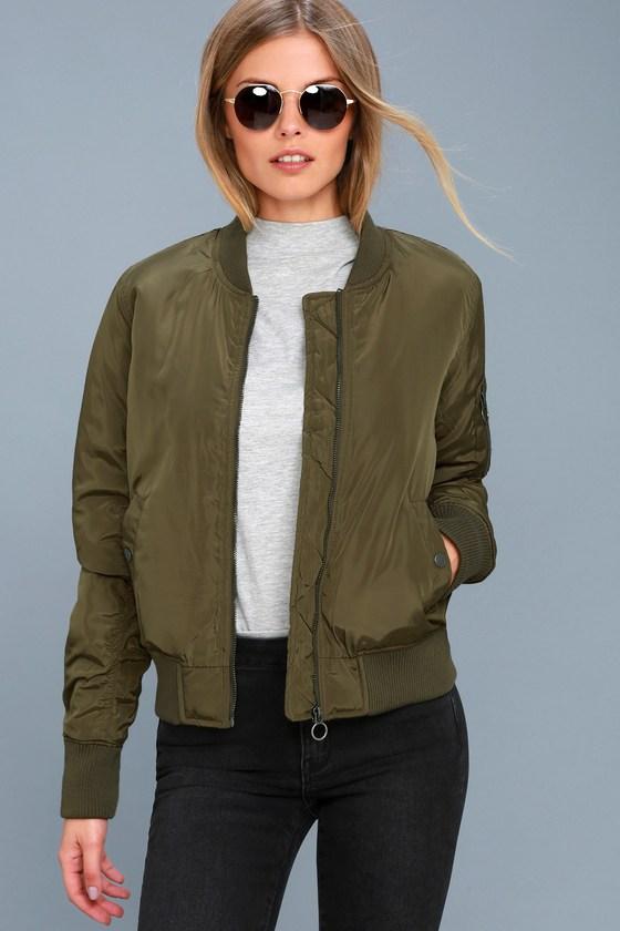 Timing | Air Force Hun Olive Green Bomber Jacket | Size Large | 100% Polyester | Lulus