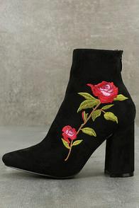 Cape Robbin Berenice Black Suede Embroidered Mid-calf Boots