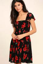 Others Follow Marabella Red And Black Floral Print Dress