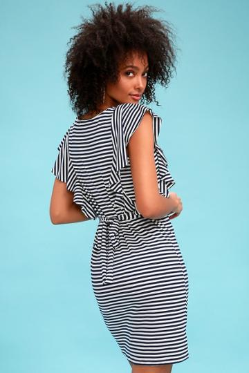 Olive + Oak Keta Navy Blue And White Striped Tie-back Dress | Lulus