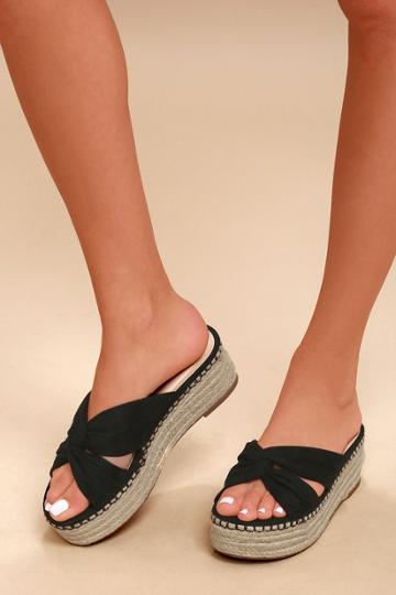 Bella Marie Paden Black Suede Flatform Espadrille Sandal Heels | Lulus
