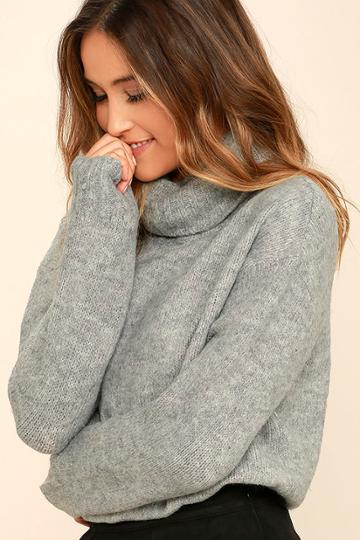 Olivaceous Favorite Dream Heather Grey Turtleneck Sweater | Lulus