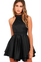 Lulus | Dress Rehearsal Black Skater Dress | Size Large | 100% Polyester