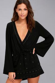 Lulus San Marcos Black Studded Long Sleeve Dress